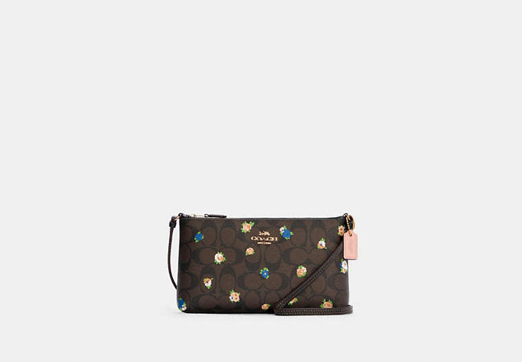Zip Top Crossbody In Signature Canvas With Vintage Mini Rose Print