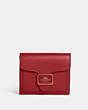 COACH®,PEPPER WALLET,Pebbled Leather,Gold/1941 Red,Front View