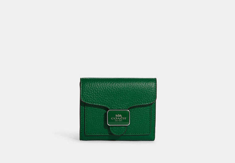 COACH®,PEPPER WALLET,Pebbled Leather,Silver/Green,Front View