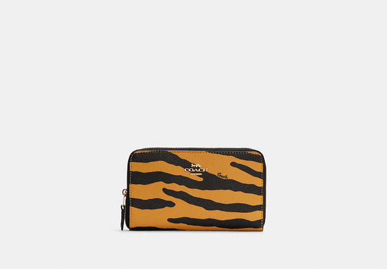 COACH®,MEDIUM ID ZIP WALLET WITH TIGER PRINT,Gold/Honey/Black Multi,Front View