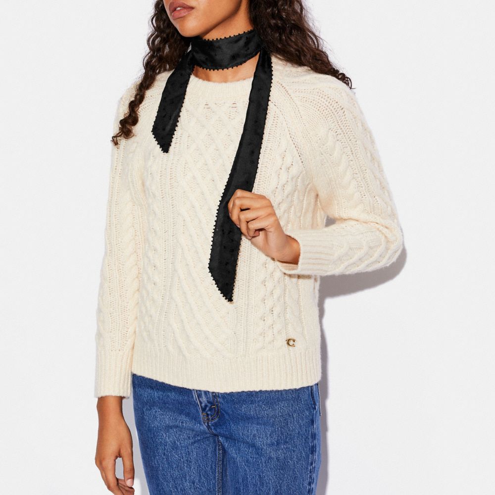 Beaded Ditsy Dot Print Silk Skinny Scarf