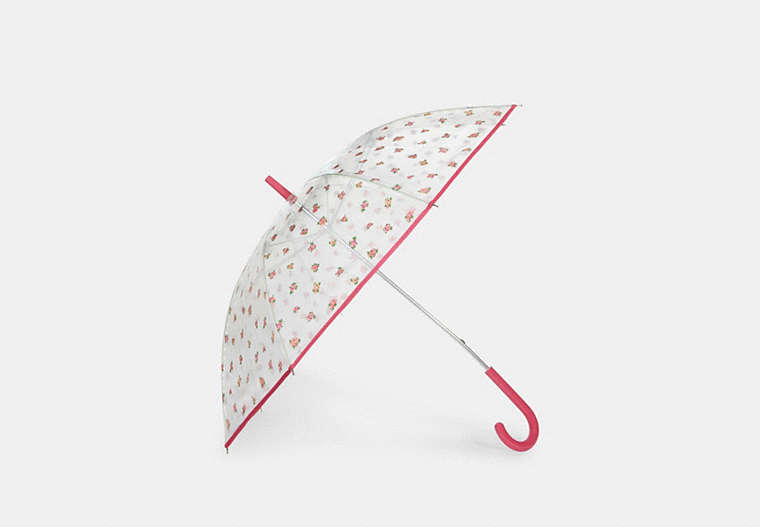COACH®,MINI CLEAR BUBBLE UMBRELLA IN VINTAGE ROSE PRINT,Pink,Front View