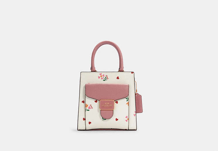 COACH®,MINI PEPPER CROSSBODY WITH HEART PETAL PRINT,canvas,Small,Gold/Chalk Multi,Front View