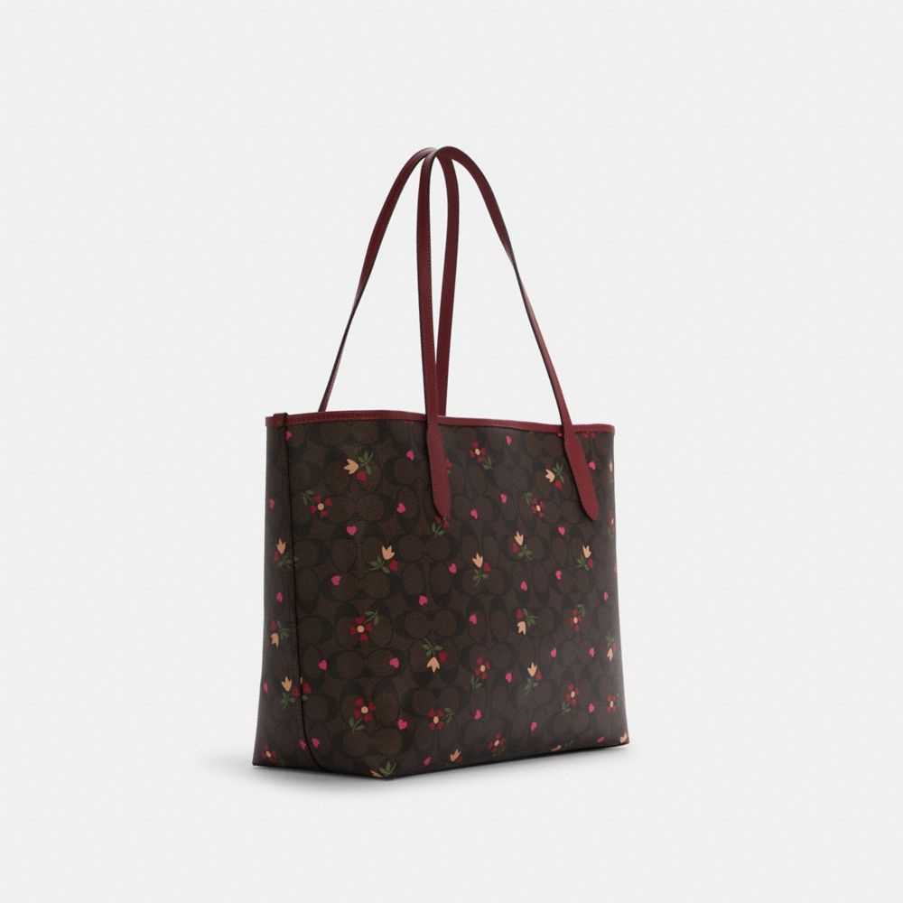 Coach Bags | Coach City Tote in Signature Canvas with Heart Cherry Print | Color: Cream/Pink | Size: Os | Fashionstylestd's Closet