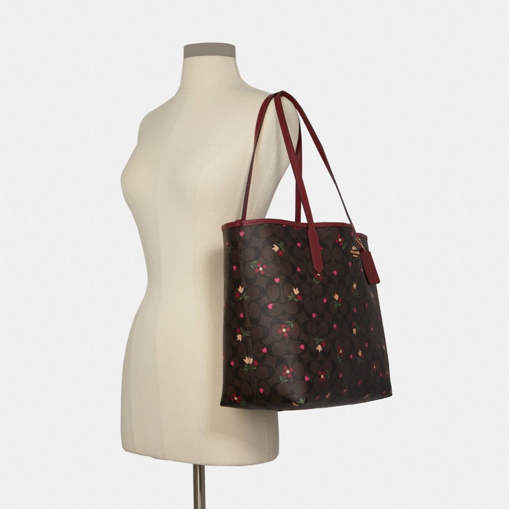 Coach Bags | Coach City Tote in Signature Canvas with Heart Cherry Print | Color: Cream/Pink | Size: Os | Fashionstylestd's Closet