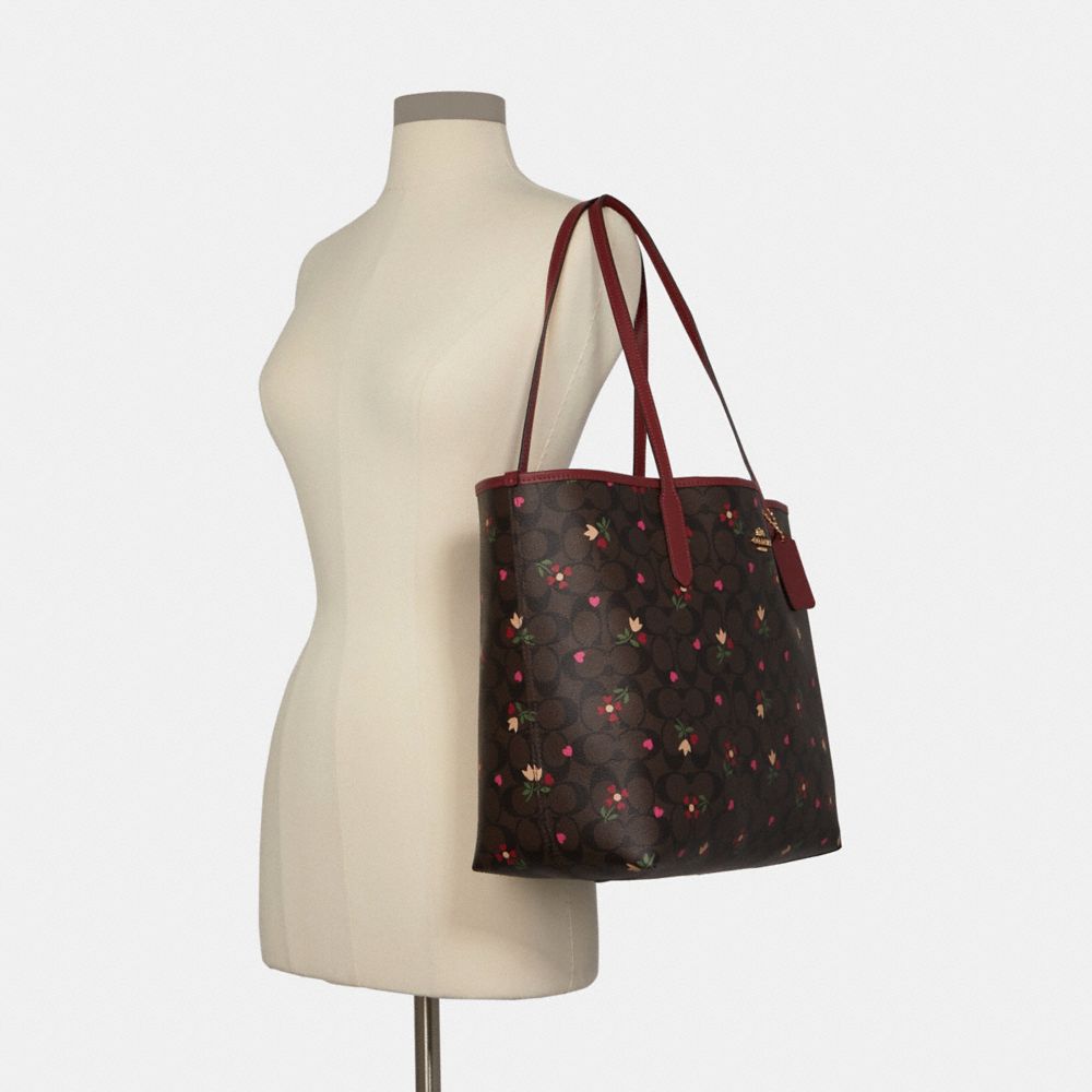 COACH City Tote Bundle Signature Canvas Cherry Heart Print and