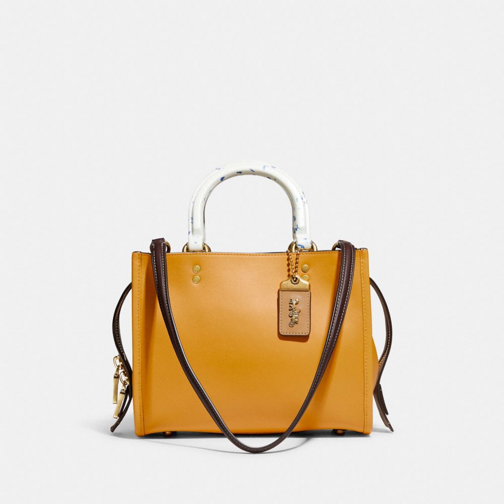 COACH®,ROGUE BAG 25 WITH RECYCLED HANDLES,Glovetan Leather,Medium,Brass/Buttercup,Front View