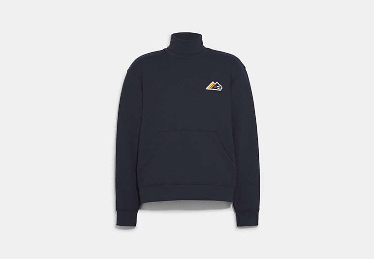 COACH®,POCKET TURTLENECK IN ORGANIC COTTON,Organic Cotton,Navy,Front View
