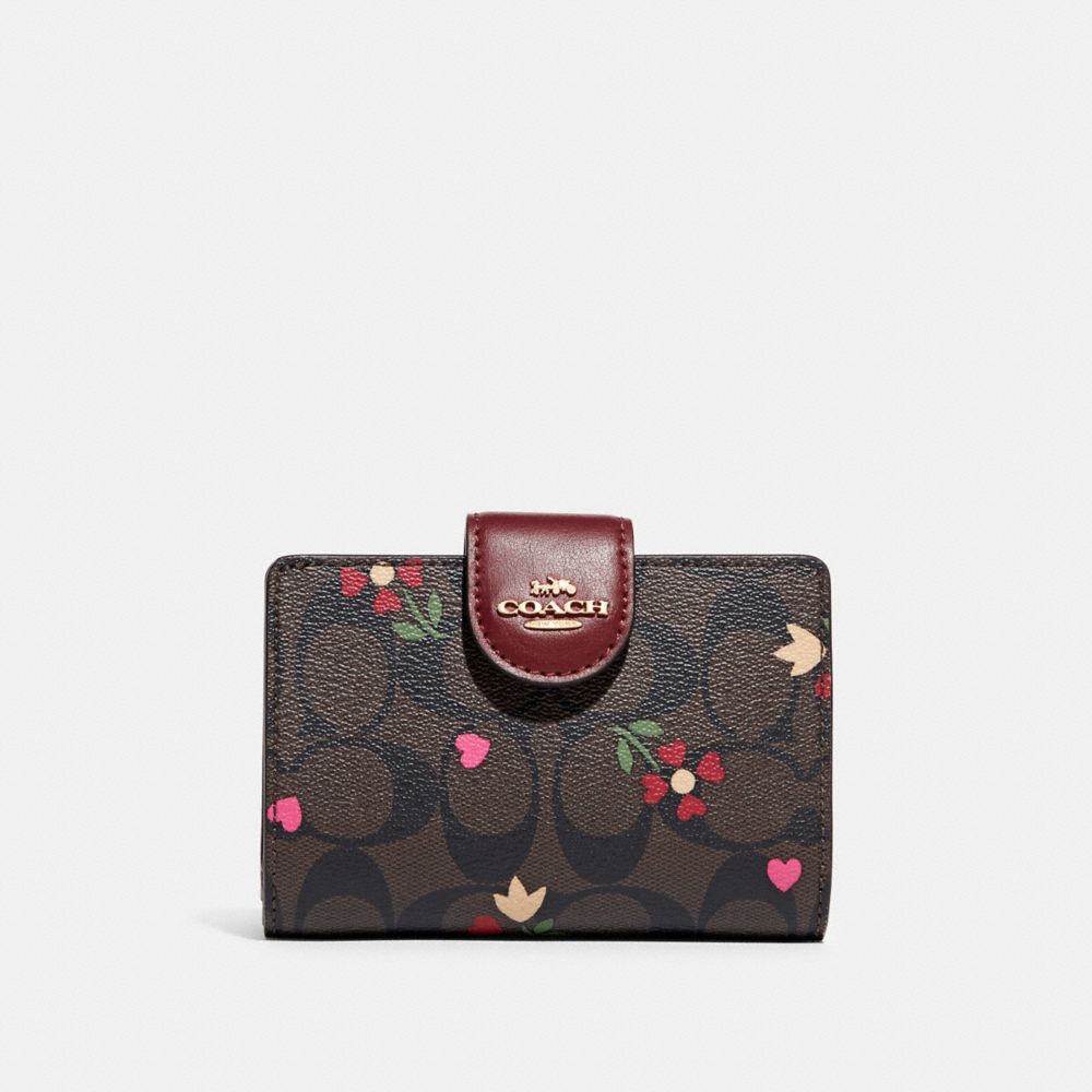 Medium Corner Zip Wallet In Signature Canvas With Heart Print