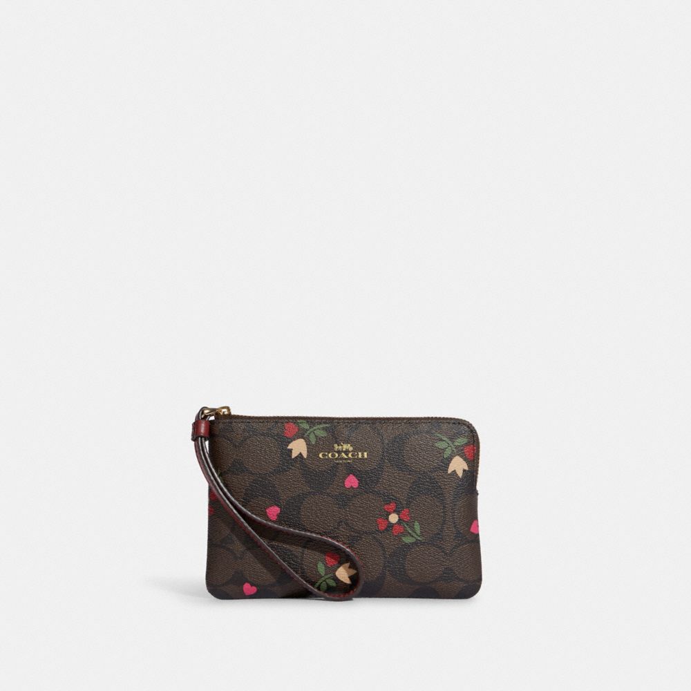 Zip Card Case In Signature Canvas With Heart Print