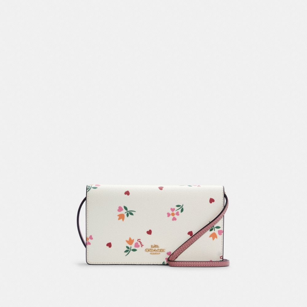 COACH Anna Foldover Clutch Crossbody With Heart Petal Print