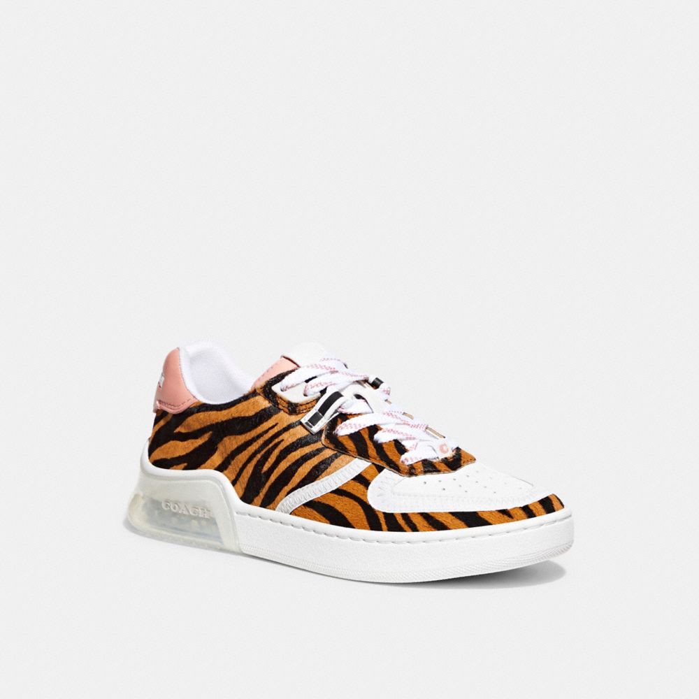 COACH®,CITYSOLE COURT SNEAKER,Haircalf/Leather,Zebra/ Candy Pink,Front View