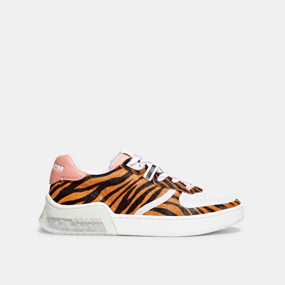 COACH®,CITYSOLE COURT SNEAKER,Haircalf/Leather,Zebra/ Candy Pink,Angle View