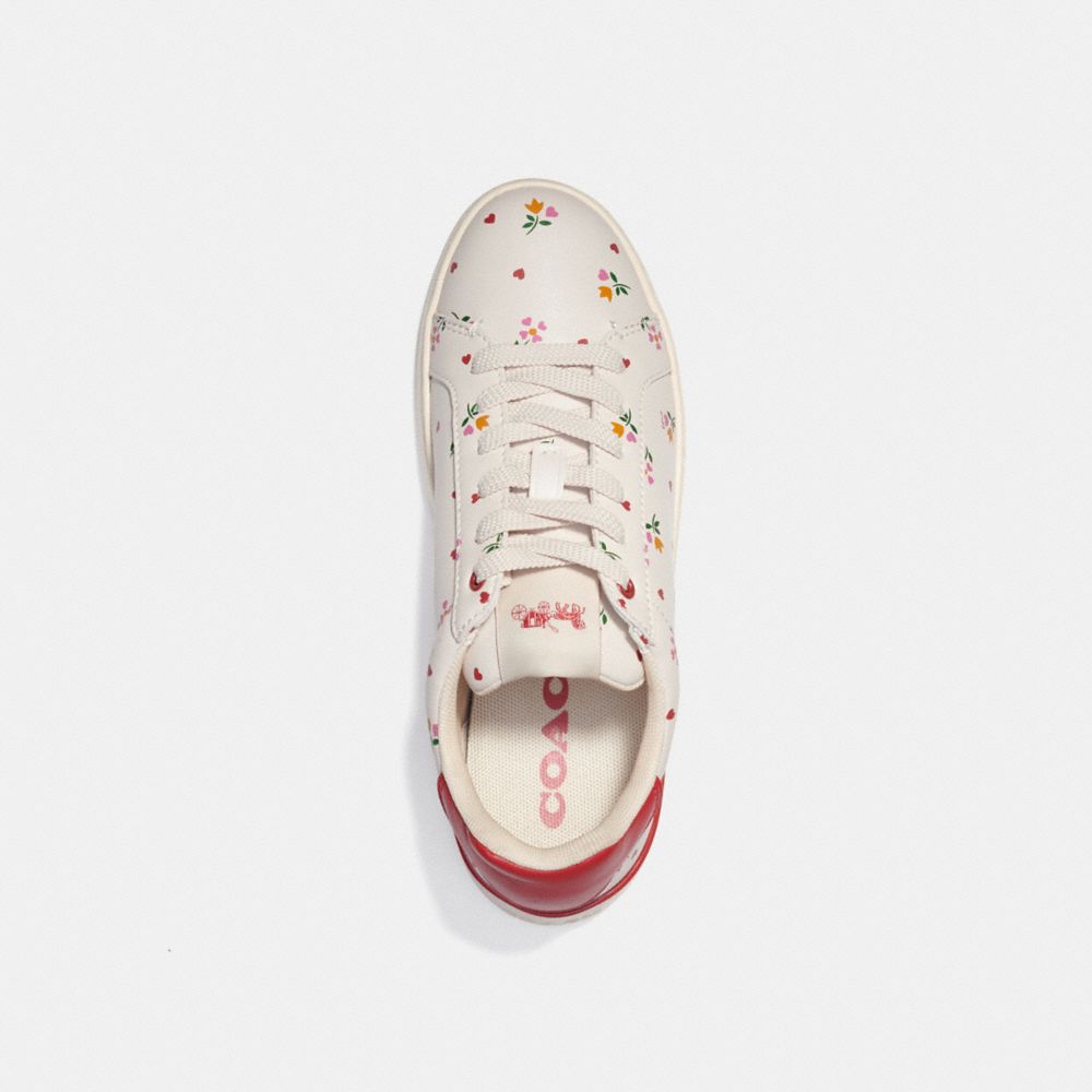 COACH®,CLIP LOW TOP SNEAKER,Leather,CHALK/RED,Inside View,Top View