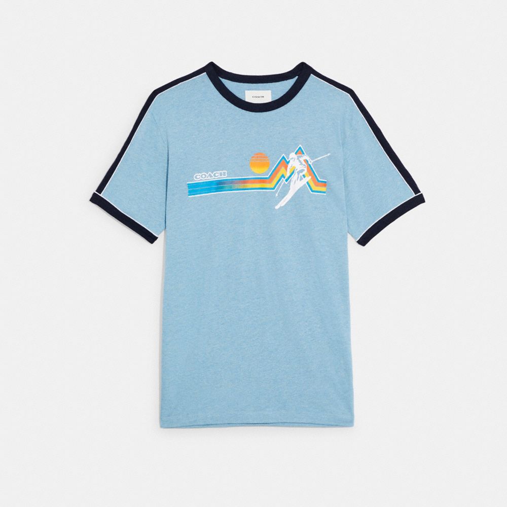 COACH®,SKI BOXY T-SHIRT,Pale Blue Multi,Front View