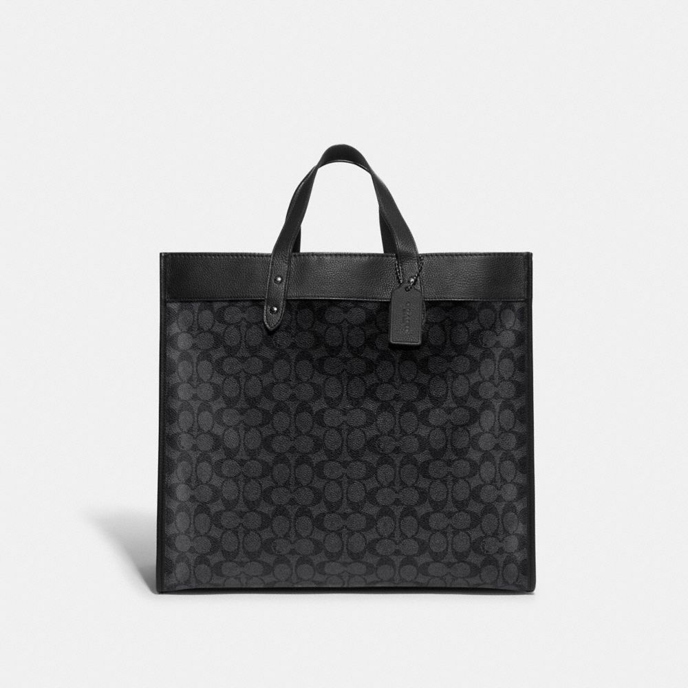 COACH®,FIELD TOTE BAG 40 IN SIGNATURE CANVAS,Canvas/Smooth Leather,X-Large,Black Copper/Charcoal,Front View