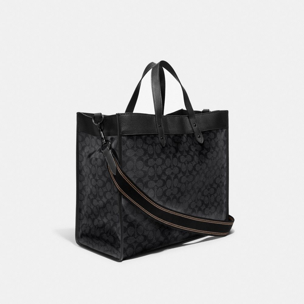 COACH®,FIELD TOTE BAG 40 IN SIGNATURE CANVAS,Canvas/Smooth Leather,X-Large,Black Copper/Charcoal,Angle View