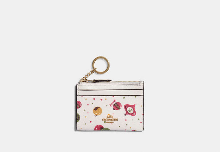 COACH®,MINI SKINNY ID CASE WITH ORNAMENT PRINT,Gold/Chalk Multi,Front View