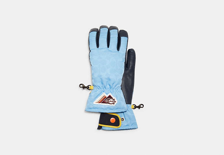 COACH®,SIGNATURE SKI GLOVES,Polyester,BLACK/BLUE,Front View