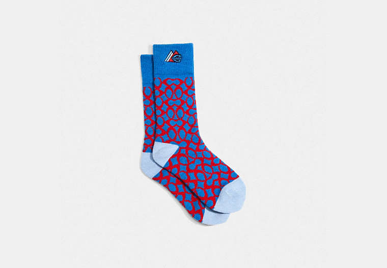 COACH®,SIGNATURE SKI SOCKS,BLUE,Front View image number 0