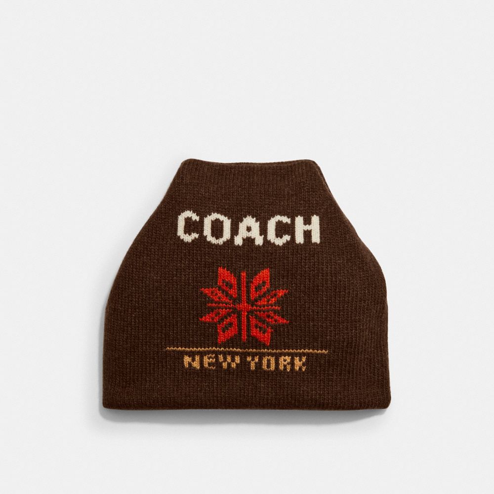 COACH®,70'S KNIT HAT,Brown,Front View