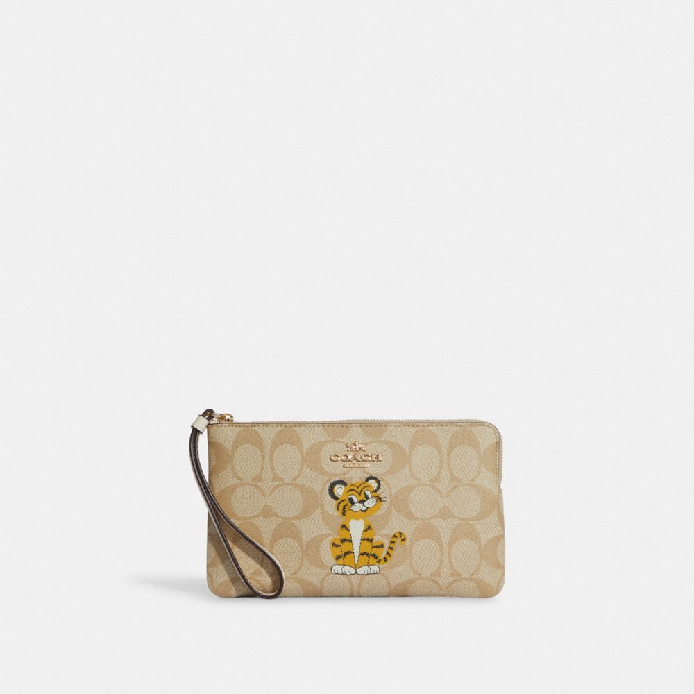 Coach Corner Zip Wristlet With Tiger Print