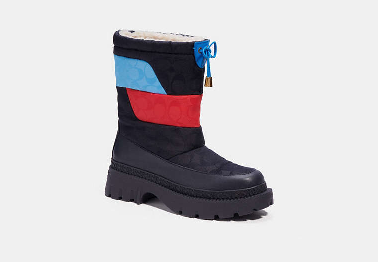 COACH®,PUFFER SNOW BOOT,Navy Signature,Front View