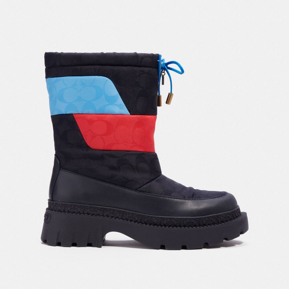 COACH®,PUFFER SNOW BOOT,Navy Signature,Angle View