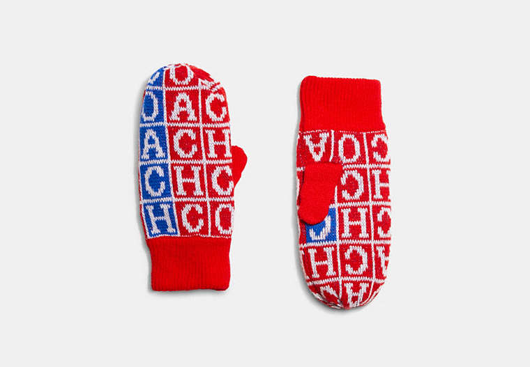 COACH®,CROSSWORD KNIT MITTENS,Multi,Front View