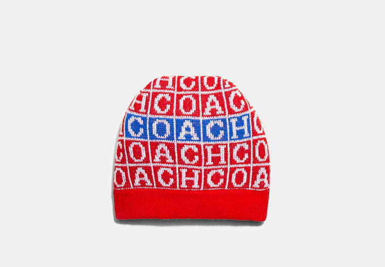 COACH®,CROSSWORD KNIT BEANIE,Multi,Front View