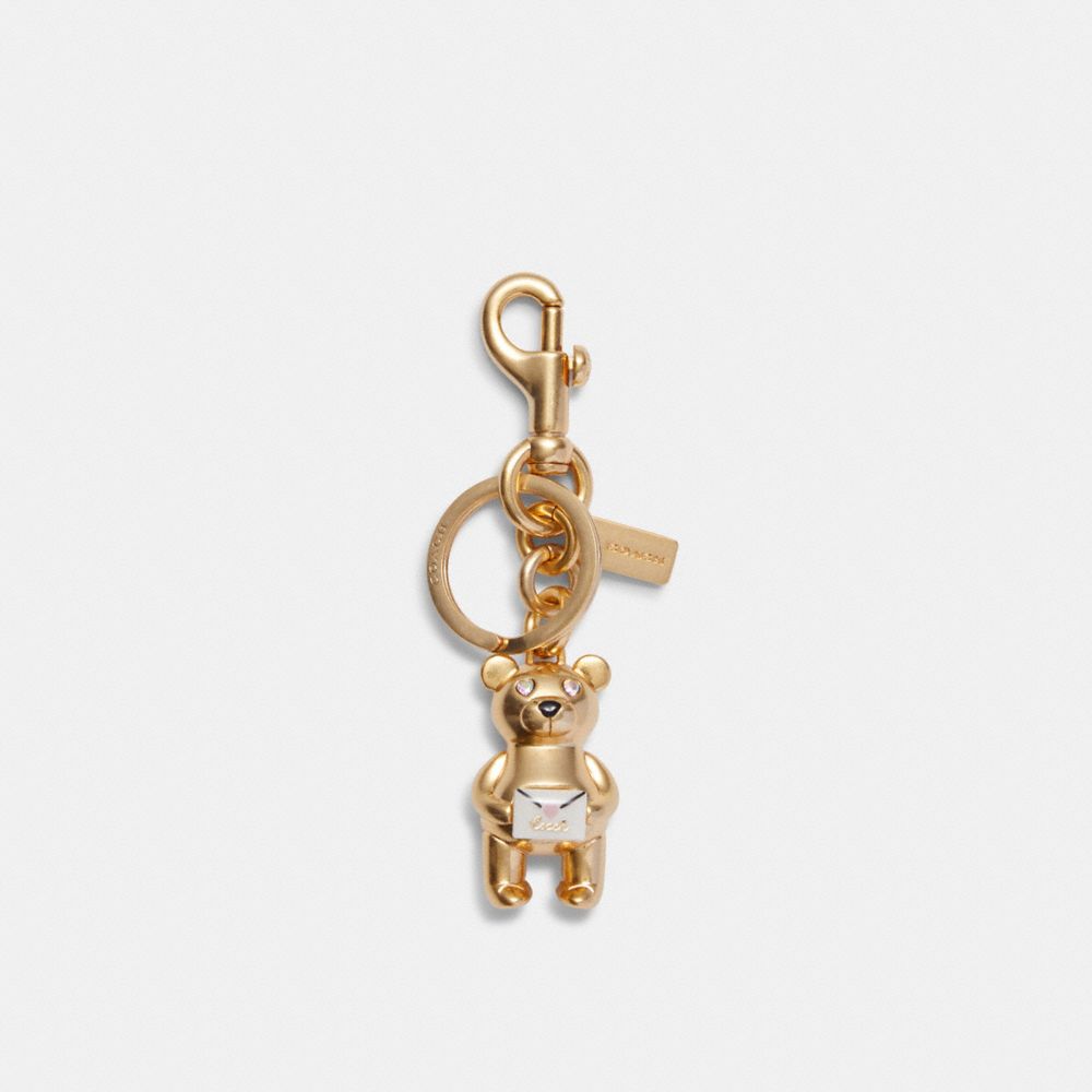 COACH®,VALENTINE'S DAY BEAR BAG CHARM,Gold/True Pink,Front View