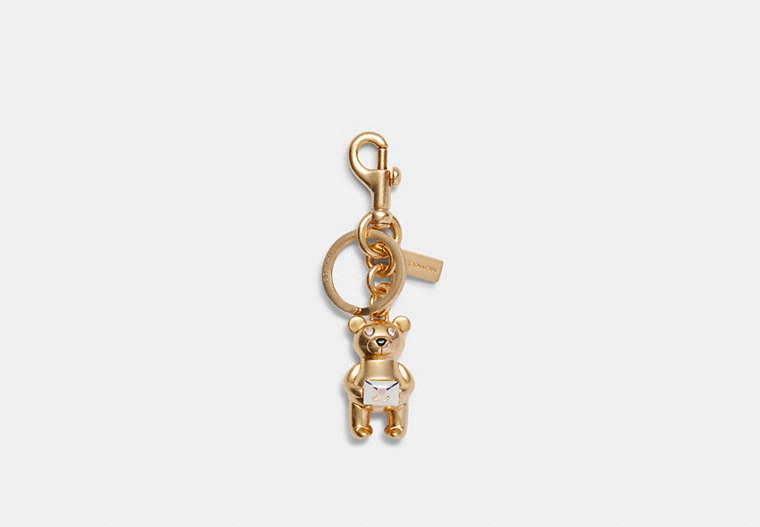 COACH®,VALENTINE'S DAY BEAR BAG CHARM,Metal,Gold/True Pink,Front View