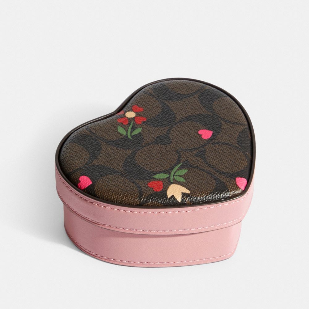 COACH Coated Canvas Signature With Heart Print Coin Case