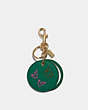 COACH®,MIRROR BAG CHARM WITH DIARY EMBROIDERY,Metal,Gold/Green,Front View