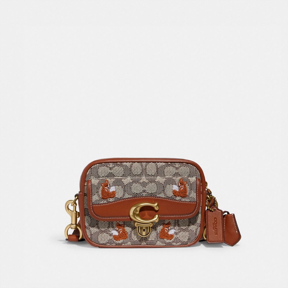 COACH®,STUDIO CAMERA BAG 18 IN SIGNATURE TEXTILE JACQUARD WITH CREATURES,Jacquard/Smooth Leather,Mini,Fox,Front View image number 0