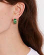 COACH®,SIGNATURE ENAMEL HUGGIE EARRINGS,Brass,Gold/Green,Detail View