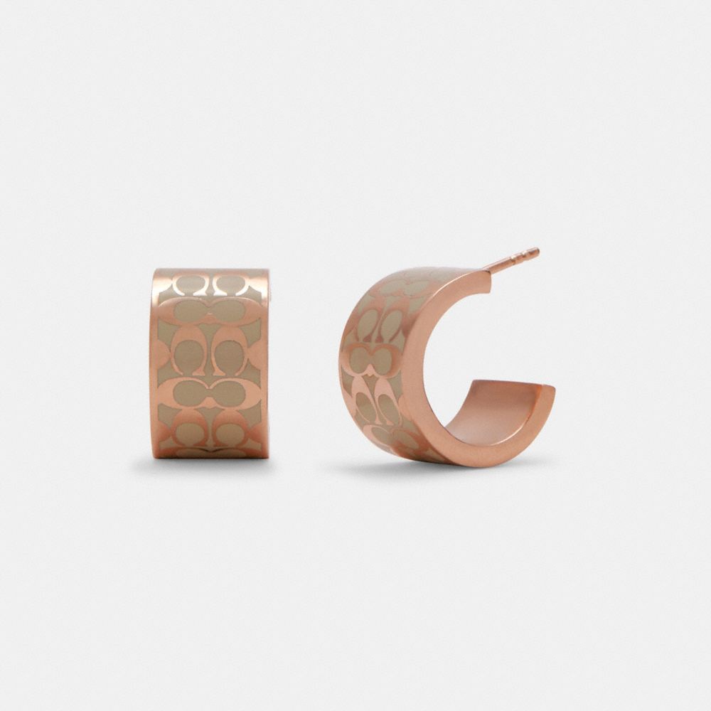 COACH®,SIGNATURE ENAMEL HUGGIE EARRINGS,Rose Gold/Chalk,Front View