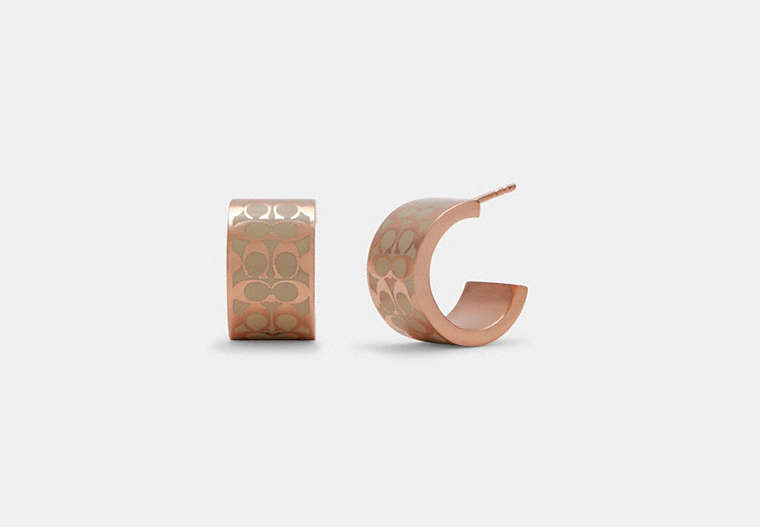 COACH®,SIGNATURE ENAMEL HUGGIE EARRINGS,Brass,Rose Gold/Chalk,Front View