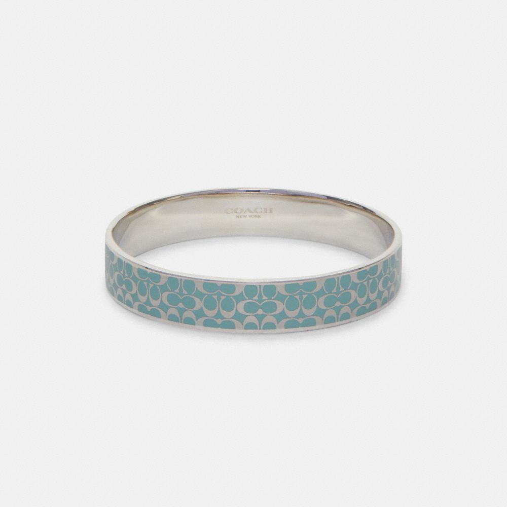 COACH®,SIGNATURE ENAMEL BANGLE,Silver/Blue,Front View