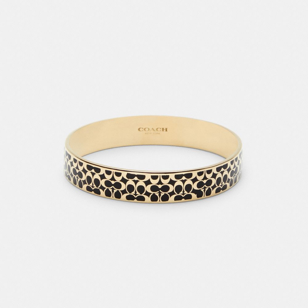 COACH®,SIGNATURE ENAMEL BANGLE,Gold/Black,Front View