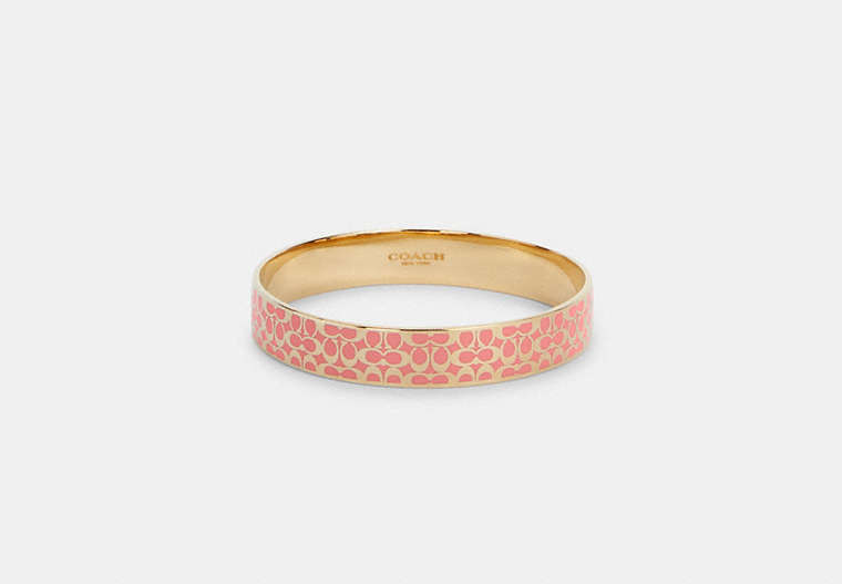 COACH®,SIGNATURE ENAMEL BANGLE,Brass,Gold/Pink,Front View
