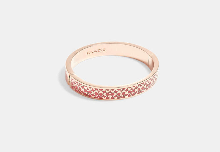 COACH®,SIGNATURE ENAMEL BANGLE,Brass,Red/Rose Gold,Front View