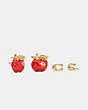 COACH®,SIGNATURE AND APPLE STUD EARRINGS SET,Gold,Front View