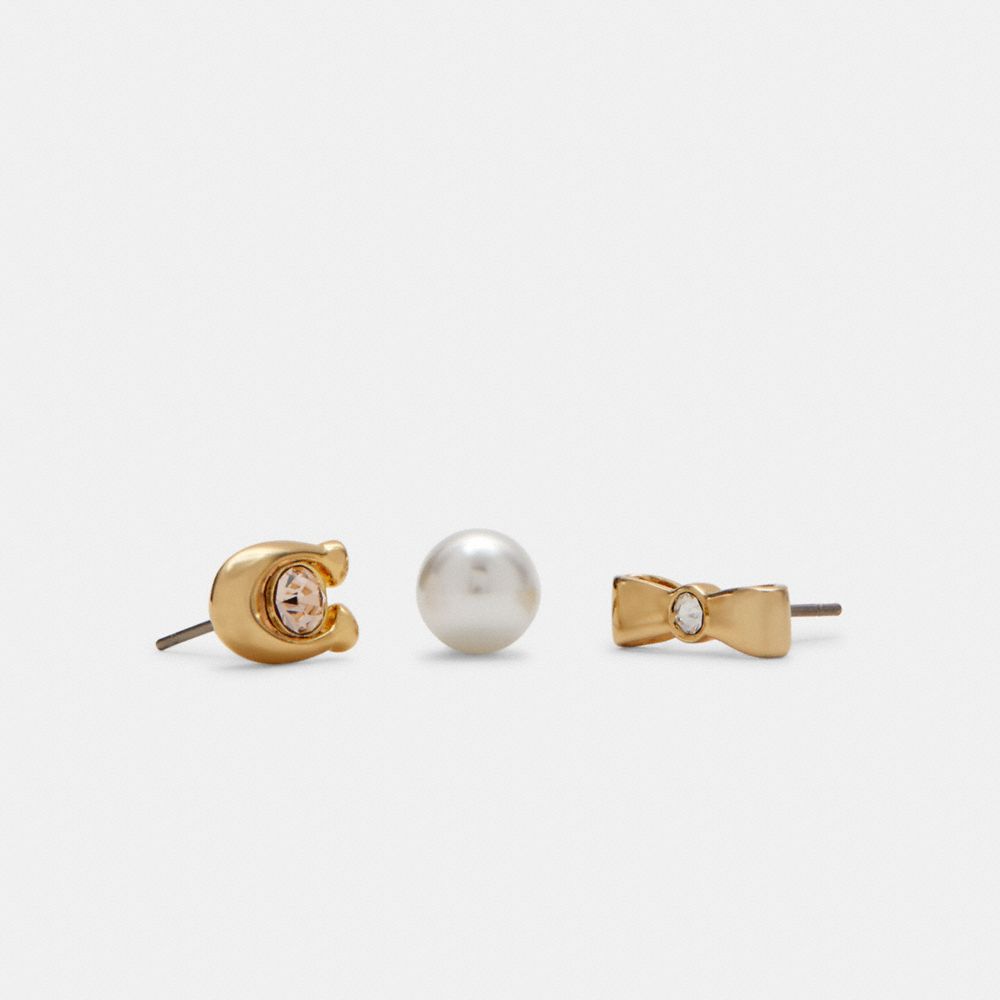 COACH®,Signature And Bow Stud Earrings Set,,Inside View,Top View