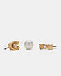 COACH®,SIGNATURE AND BOW STUD EARRINGS SET,Gold,Inside View,Top View