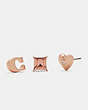 COACH®,SIGNATURE AND PAVE HEART STUD EARRINGS SET,Rose Gold,Inside View,Top View