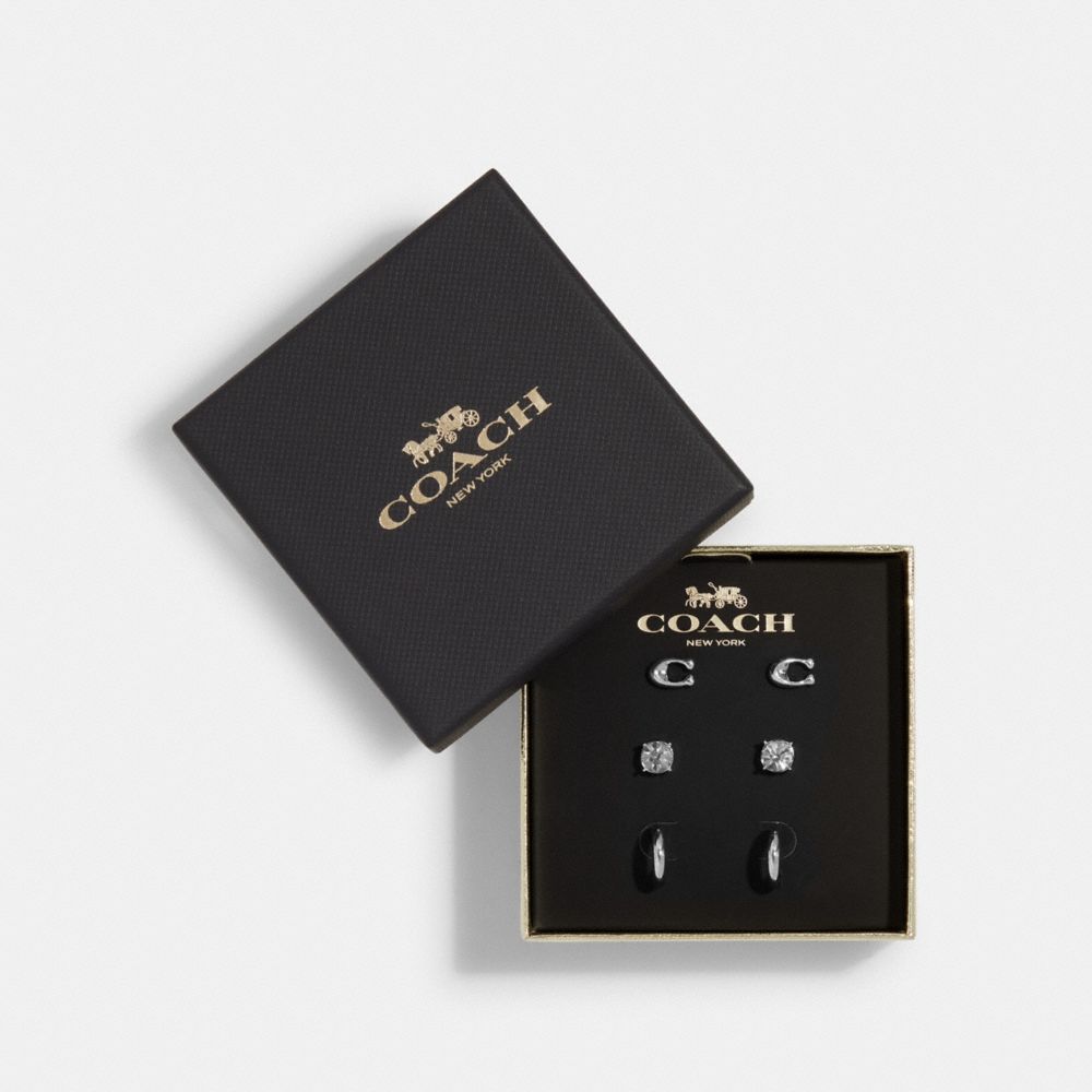 COACH®,SIGNATURE STUD EARRINGS SET,Silver,Front View image number 0