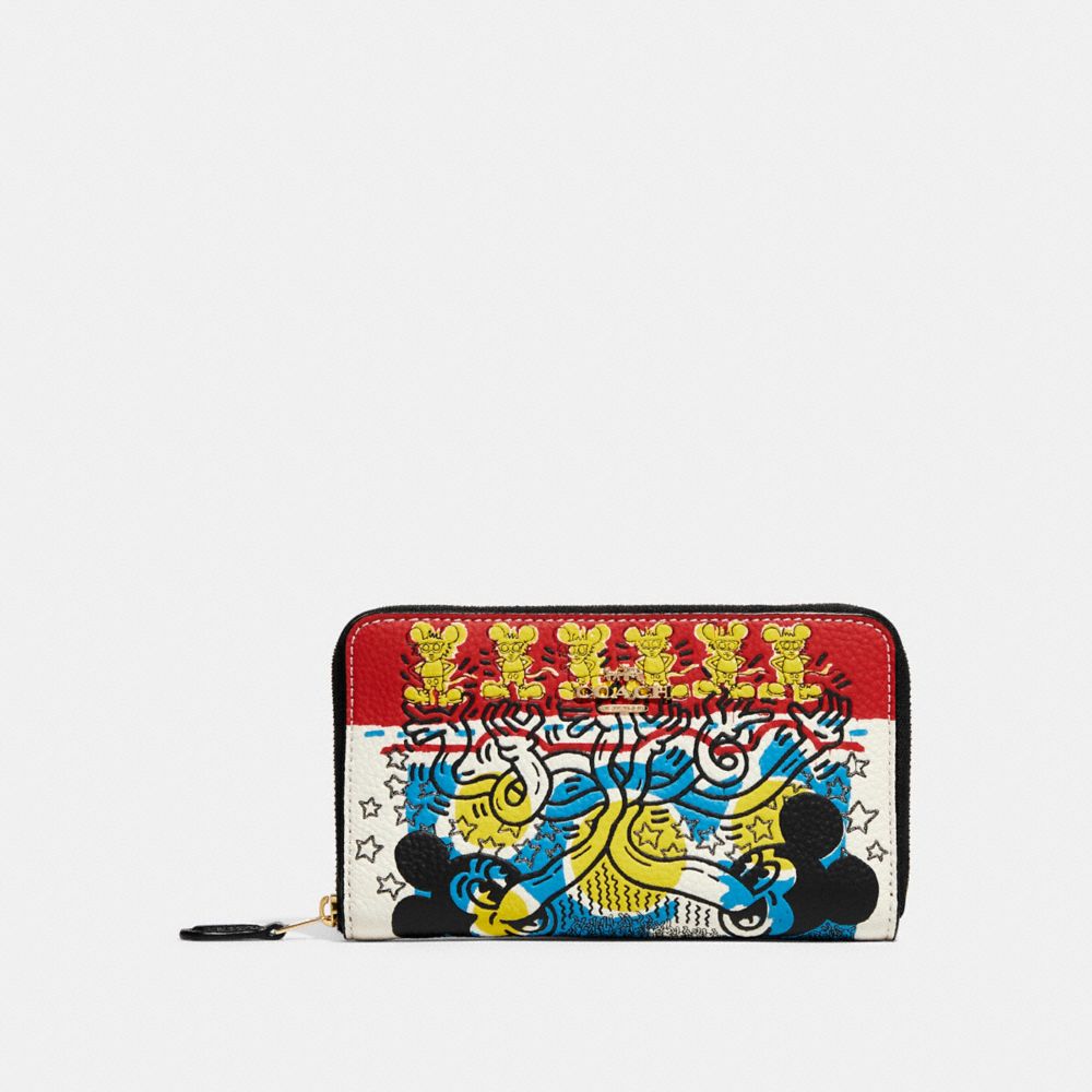 Portefeuille moyen à zip pour carte d’identité Disney Mickey Mouse X Keith Haring
