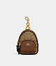 COACH®,MINI COURT BACKPACK BAG CHARM IN SIGNATURE CANVAS,Leather,Gold/Khaki Saddle,Front View