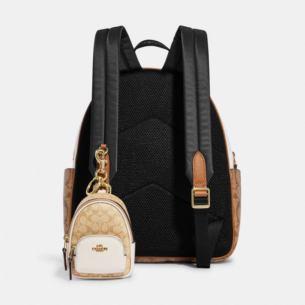 Coach Mini Court Backpack Bag Charm in Coated Canvas Gold Khaki Leather New